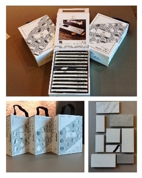 Stone sample chips color selection countertop materials testing before ordering USA clients